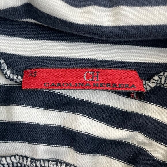 Caroline Herrera Navy Blue Ivory Stripe Embroidery Logo Turtleneck FLAW - Picture 4 of 7